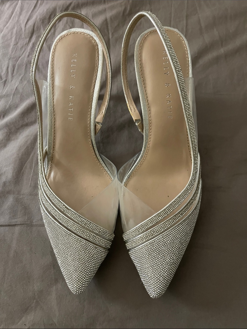 Kelly & Katie Silver Rhinestone Pointed Slingback Flats